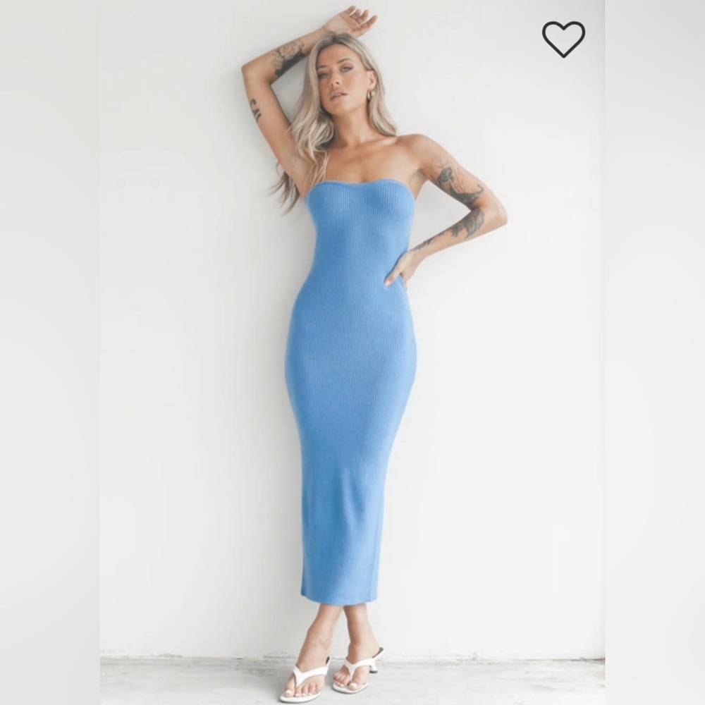 Blue Ribbed Midi bodycon Dress